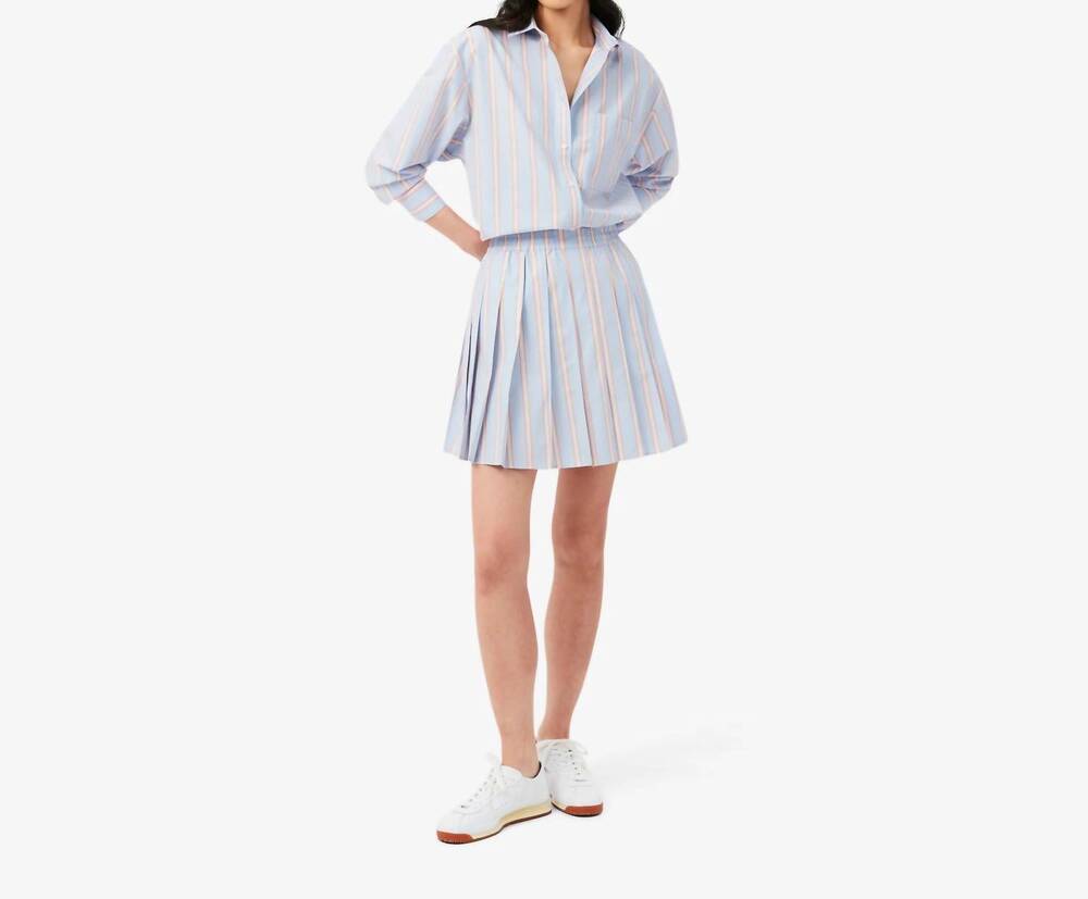 NEW LACOSTE poplin short striped pleated skirt in blue